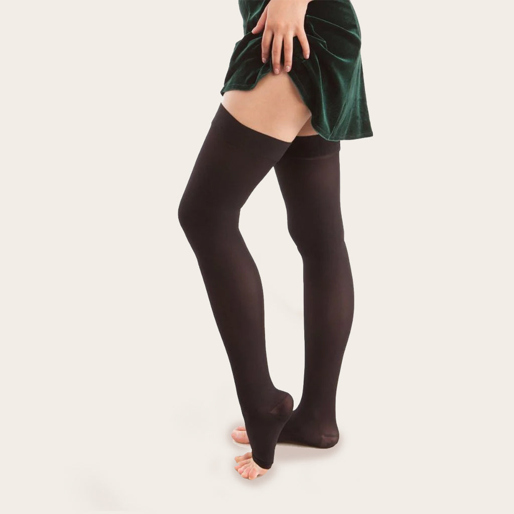Gabrialla® Microfiber Open Toe Thigh Highs - Graduated Strong Compression Stockings - 25 to 35 mmHG | H-306(O) - Gabrialla